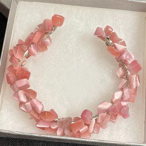 EUC Rose Quartz Chip Cuff Bracelet, Pink, 2 3/8" Diameter